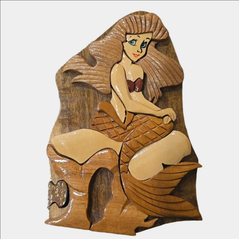 ARIEL Little Mermaid Wooden Puzzle Box Jewelry Trinket Box